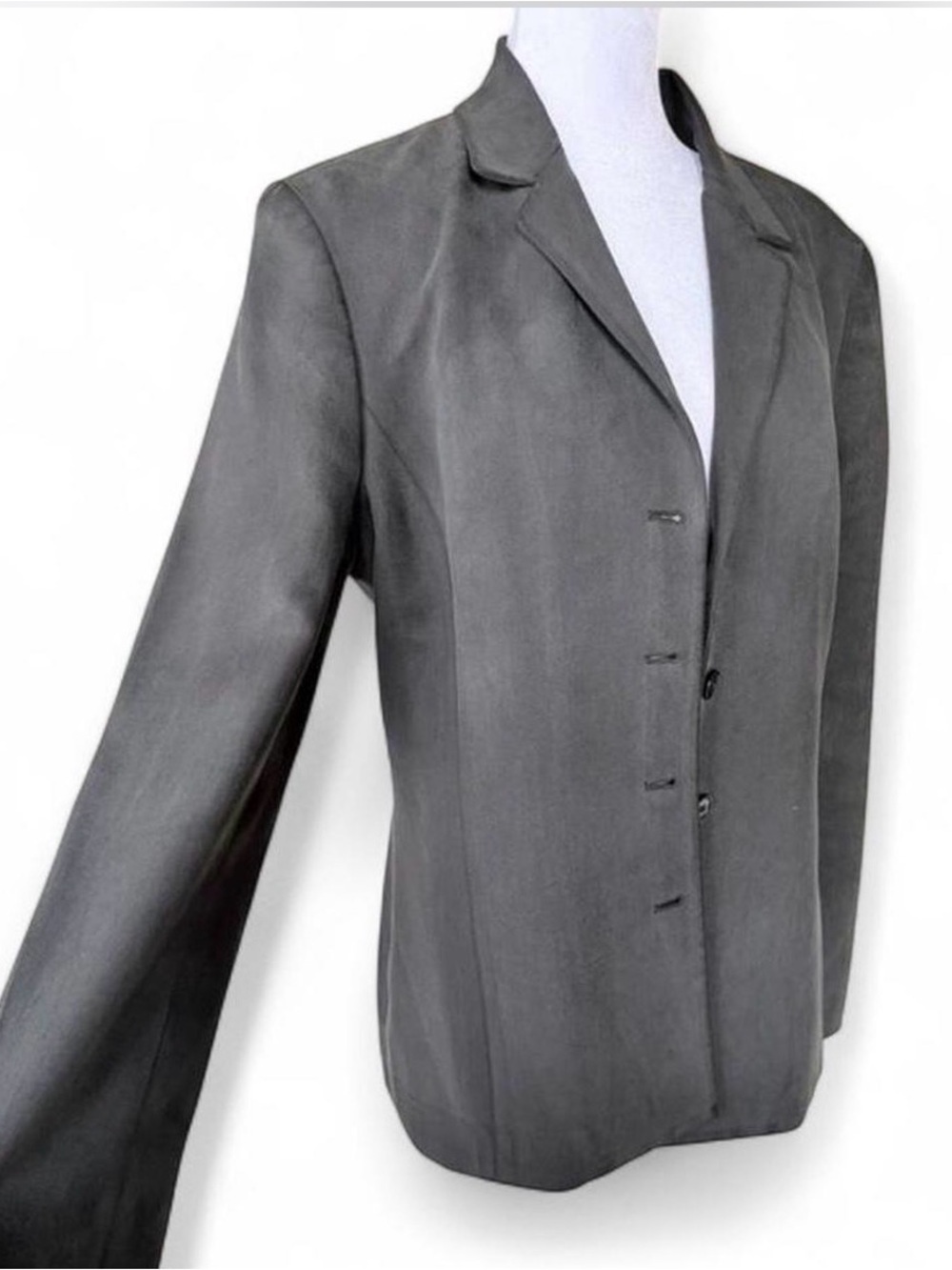 Liz Claiborne Dark Gray Women's 100% Silk Blazer - Classic Single-Breasted - Picture 3 of 5